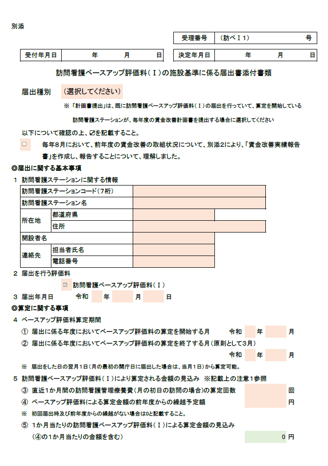 訪問看護ベースアップ評価料（Ⅰ）の施設基準に係る届出書添付書類