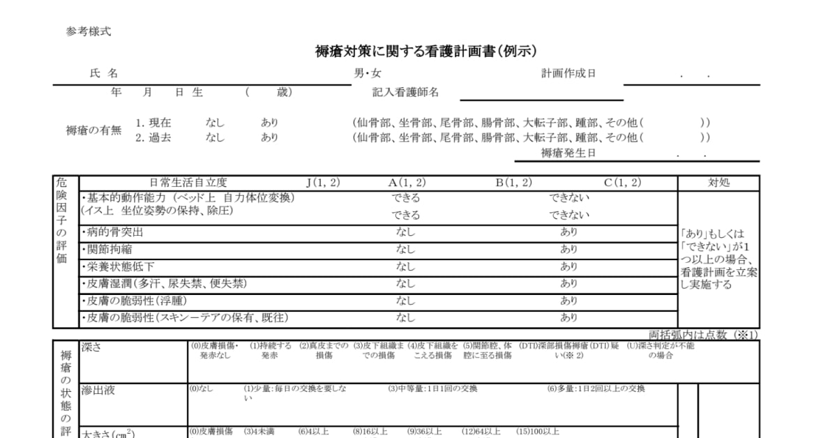 褥瘡対策計画書のテンプレート