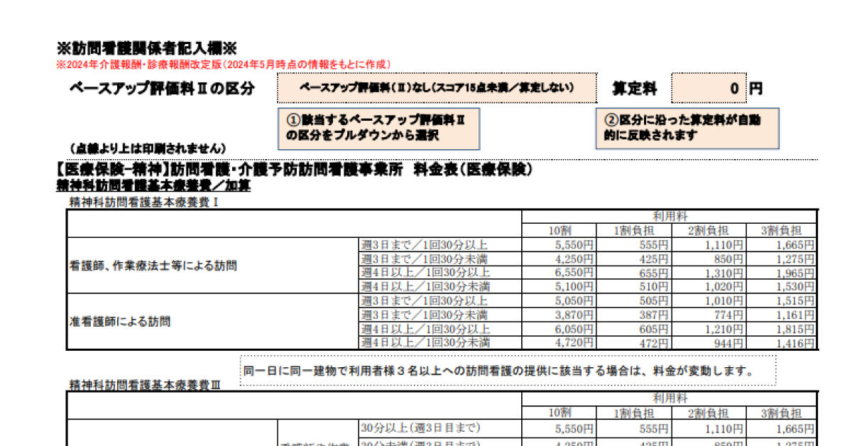 訪問看護サービス料金表